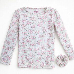 NWT Delia’s Girl Floral Ribbed Long Sleeve Top + Scrunchie Set 7/8 Cozy Winter